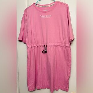 Pink Drawstring Shirt Dress